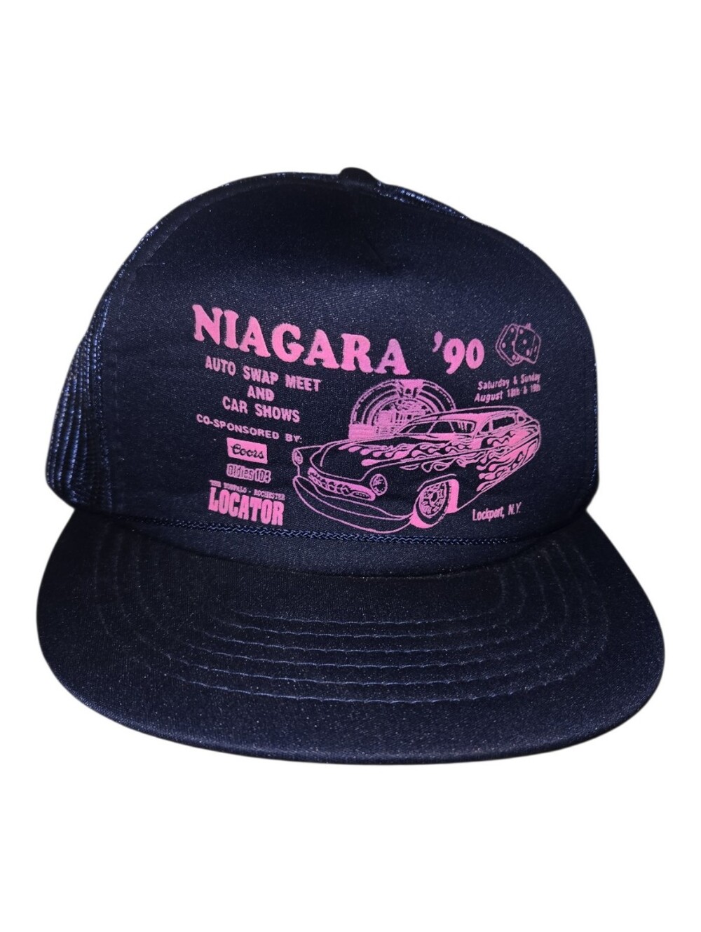Vintage Niagara Car Show Navy Trucker Hat with Pink Print